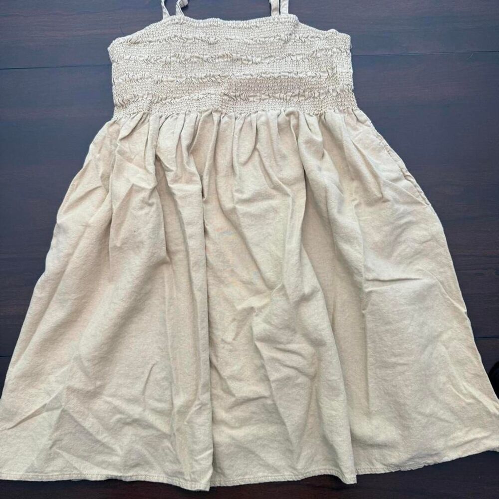 Cream linen rayon mini dress